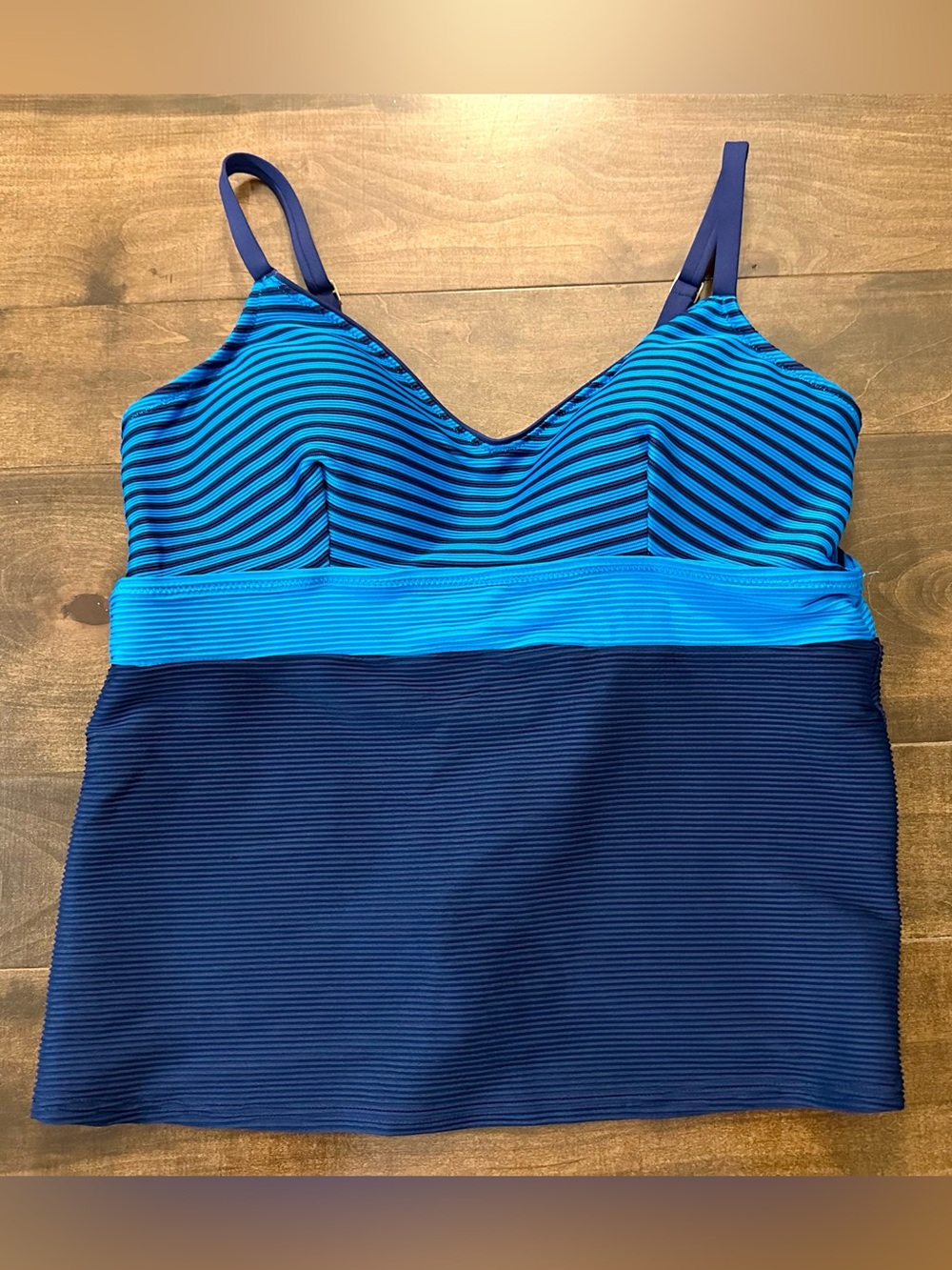 🌟 NWOT Lands' End Striped Tankini Top - Bright Blue & Navy